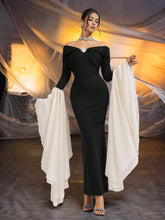 Women's Elegant Knitted Black Patchwork Waist Rhinestone Buckle Pencil Dress